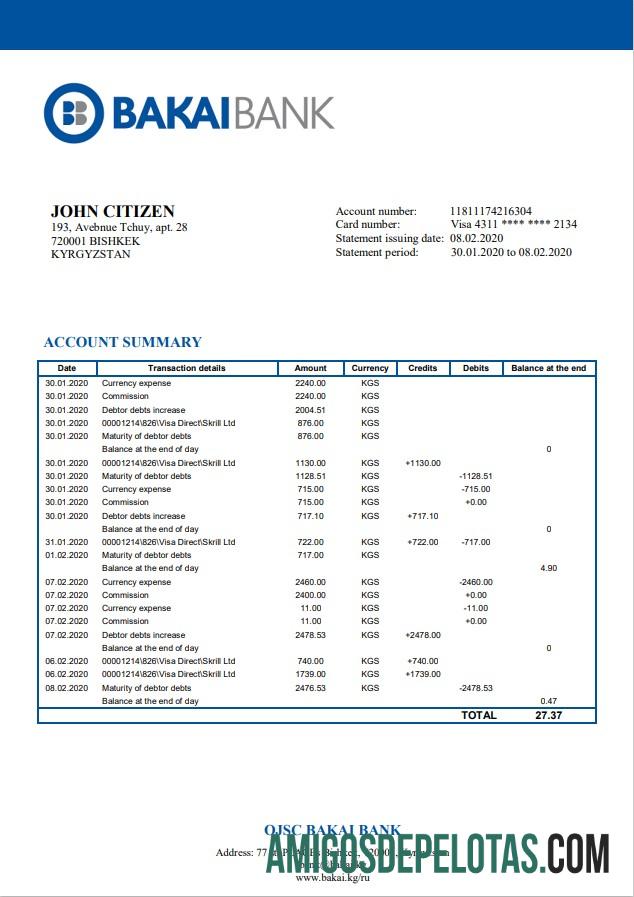 Exemplo do Banco Ajsss Bakai do Quirguistão